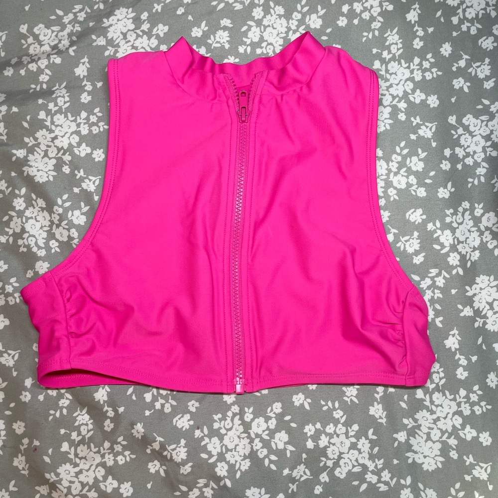 Wild Fable Hot Pink Zip-Up Swim Crop Top